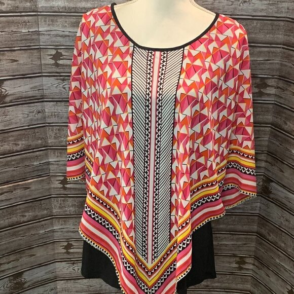 Peter Nygard Missy Pink Dragon Geo Print Poncho Style Top - Picture 2 of 6